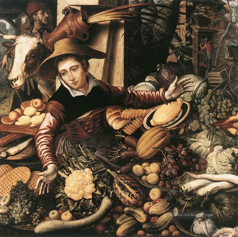 Marktfrau Mit Gemüse Stall Niederlande historische Maler Pieter Aertsen Ölgemälde
